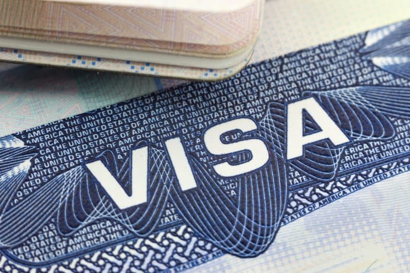 A close-up of a visa document.